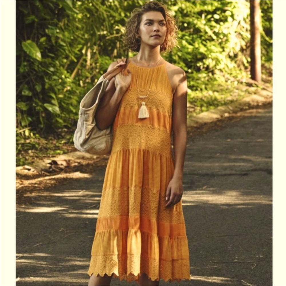 Anthropologie HD in Paris mustard yellow lace dress M